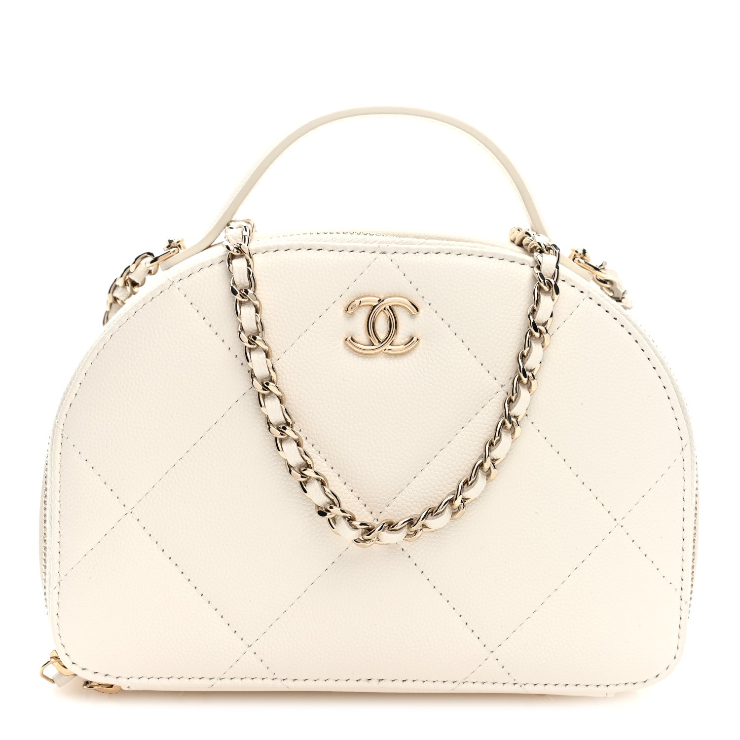 Chanel Grained Calfskin Quilted Top Handle Chain Clutch White 1 of 11