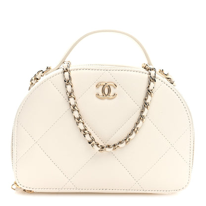 Chanel Grained Calfskin Quilted Top Handle Chain Clutch White 1 of 11