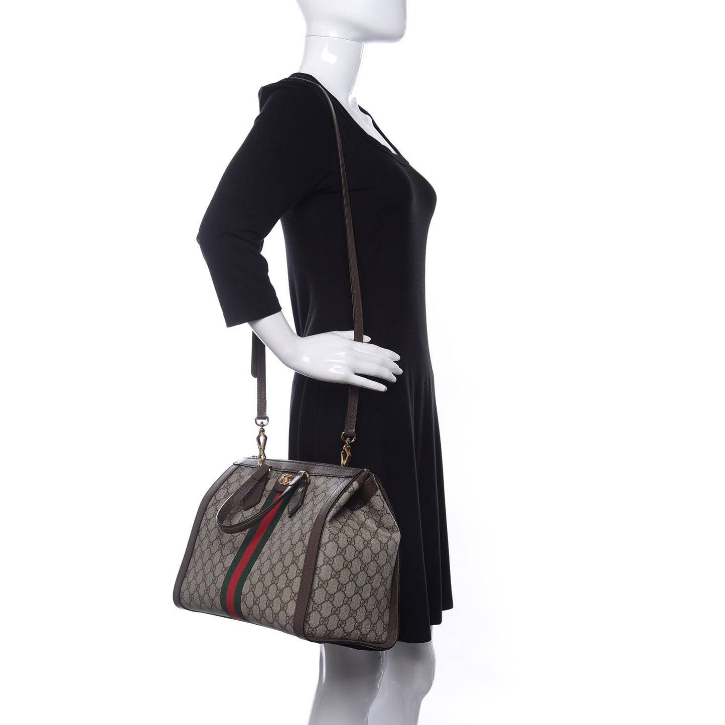 GG Supreme Monogram Web Medium Ophidia Tote Bag Brown