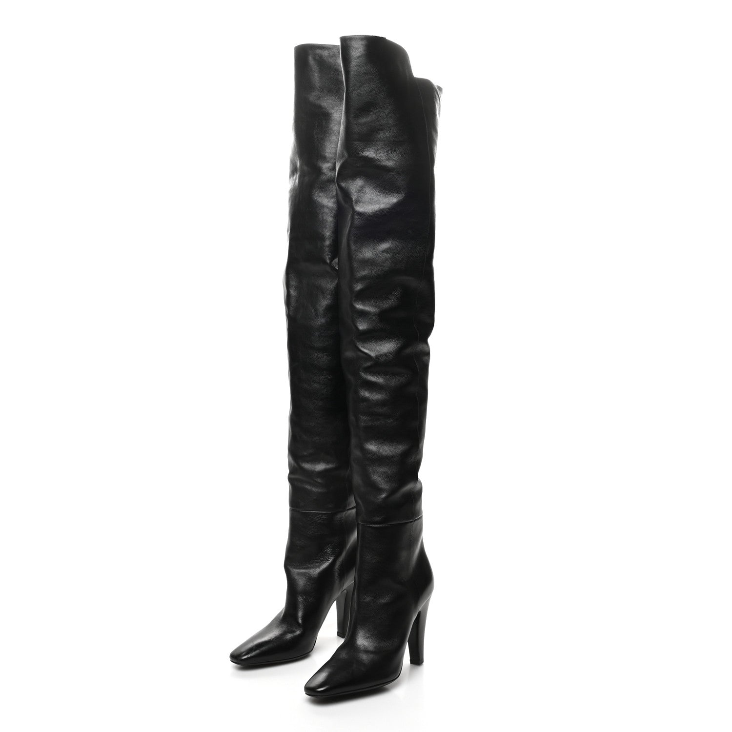 Saint Laurent Smooth Calfskin Betty 95 Over The Knee Boots 37.5 Black 3 of 7
