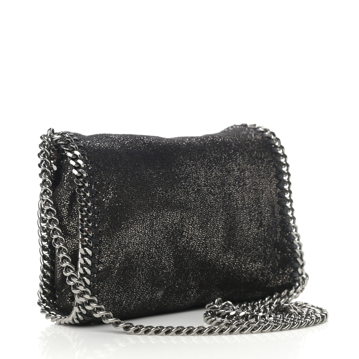Chamois Shiny Dotted Tiny Falabella Fold Over Tote Ruthenium