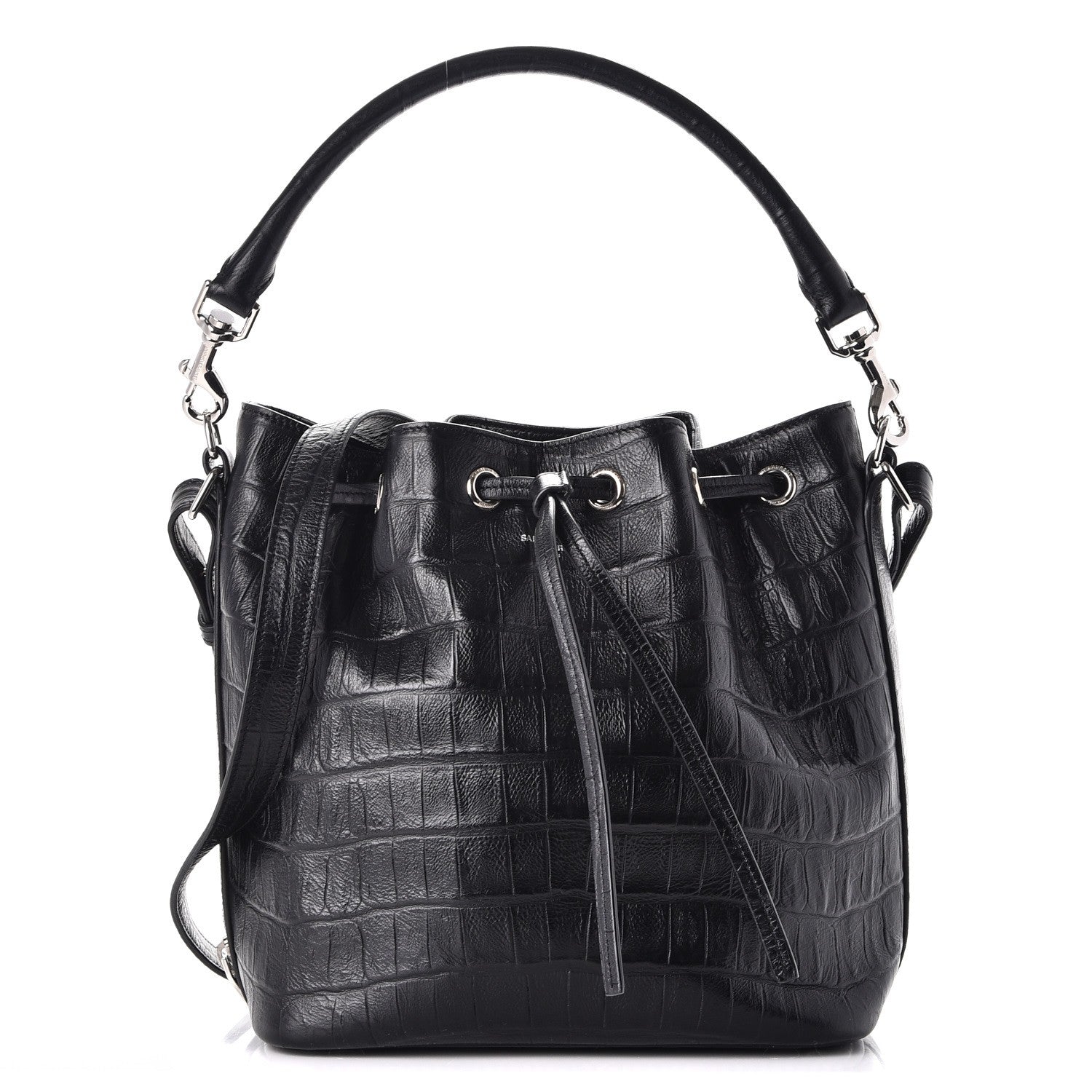 Saint Laurent Calfskin Crocodile Embossed Medium Emmanuelle Bucket Bag Black 1 of 8