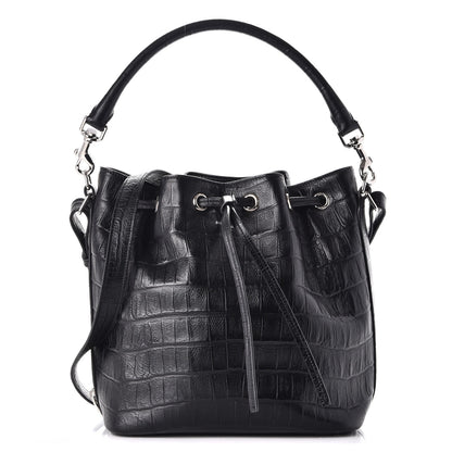 Saint Laurent Calfskin Crocodile Embossed Medium Emmanuelle Bucket Bag Black 1 of 8