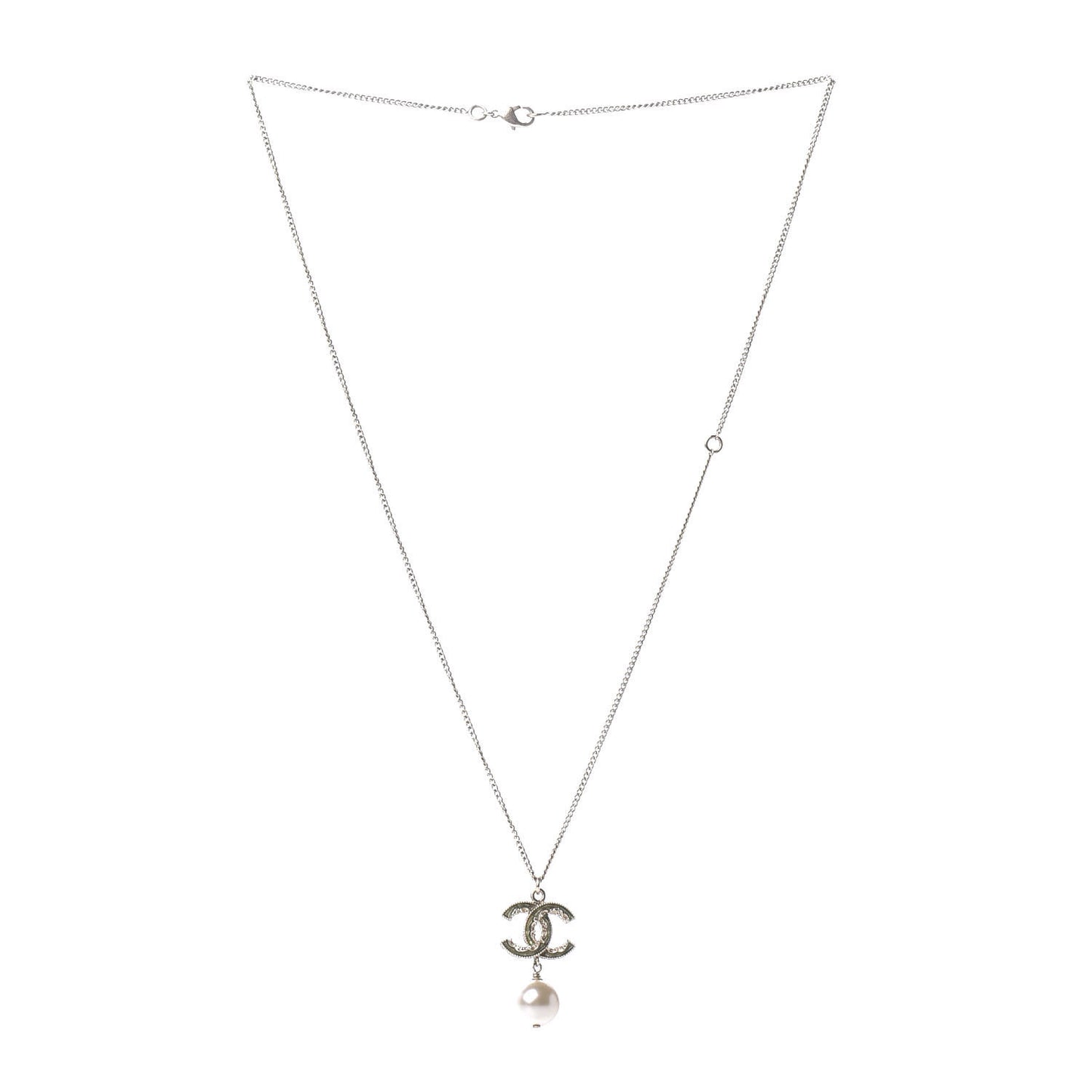 Crystal CC Pearl Drop Necklace Gold