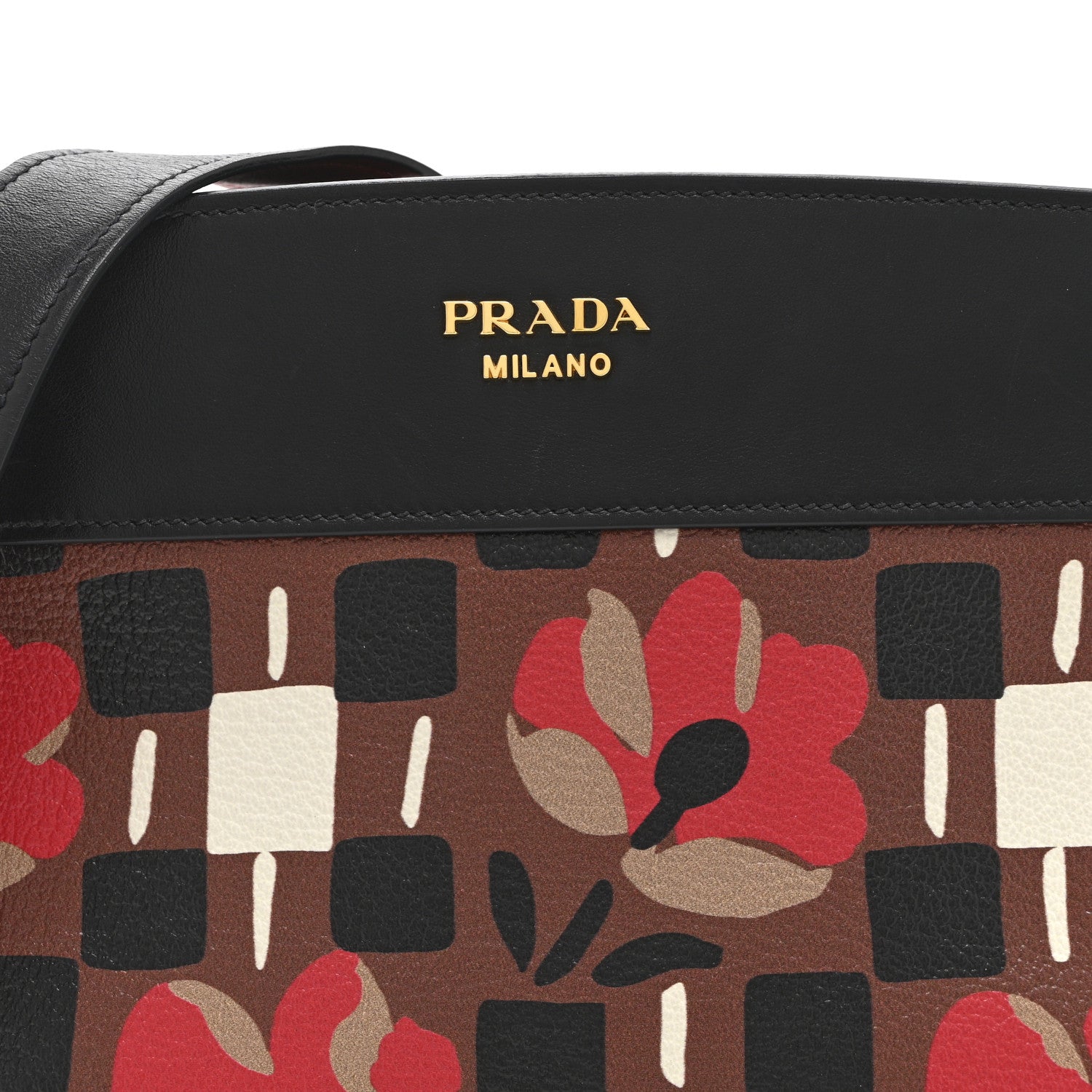 Prada Goatskin Floral Print Bibliotheque Shoulder Bag Tabacco Black 10 of 13