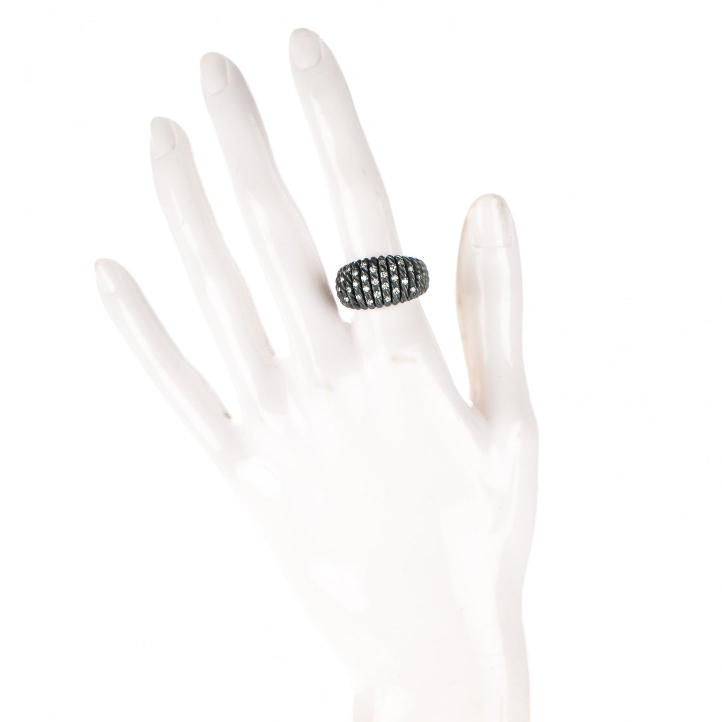 Darkened Sterling Silver Diamond 13mm Tempo Ring 52 6.25