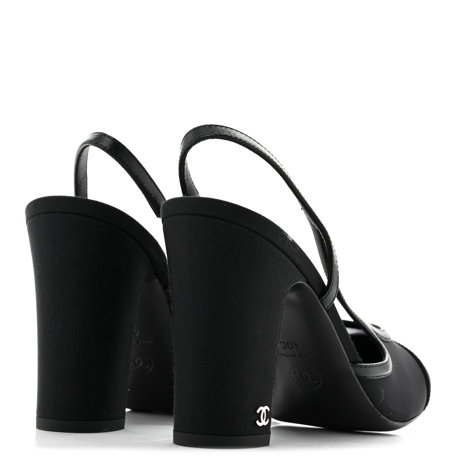 Chanel Mesh Grosgrain Cap Toe CC Slingback Pumps 40 Black 5 of 9