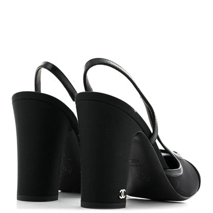 Chanel Mesh Grosgrain Cap Toe CC Slingback Pumps 40 Black 5 of 9