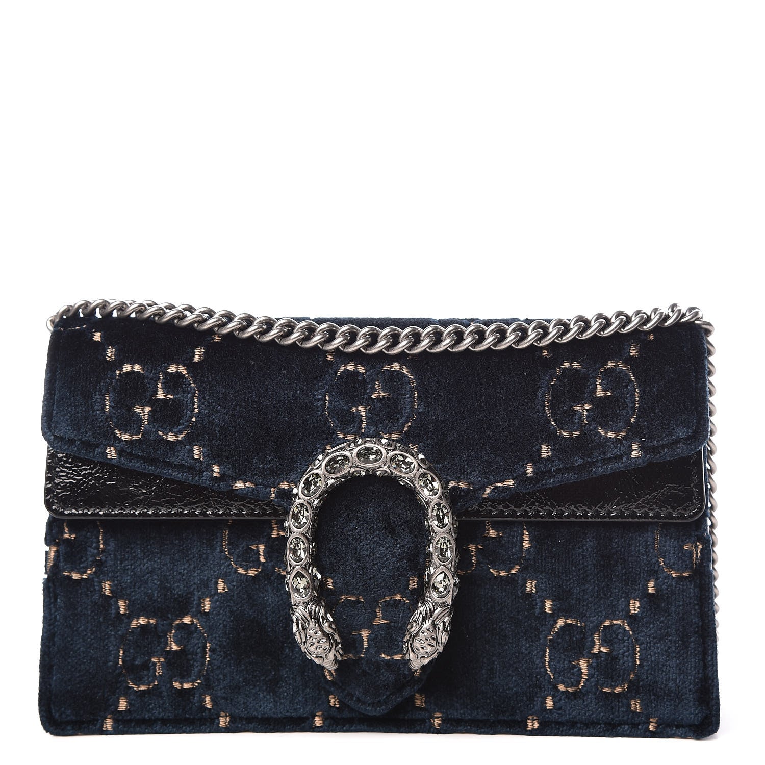 Gucci Velvet GG Monogram Super Mini Dionysus Shoulder Bag Blue Beige Black 1 of 9