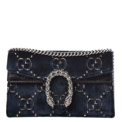 Gucci Velvet GG Monogram Super Mini Dionysus Shoulder Bag Blue Beige Black 1 of 9