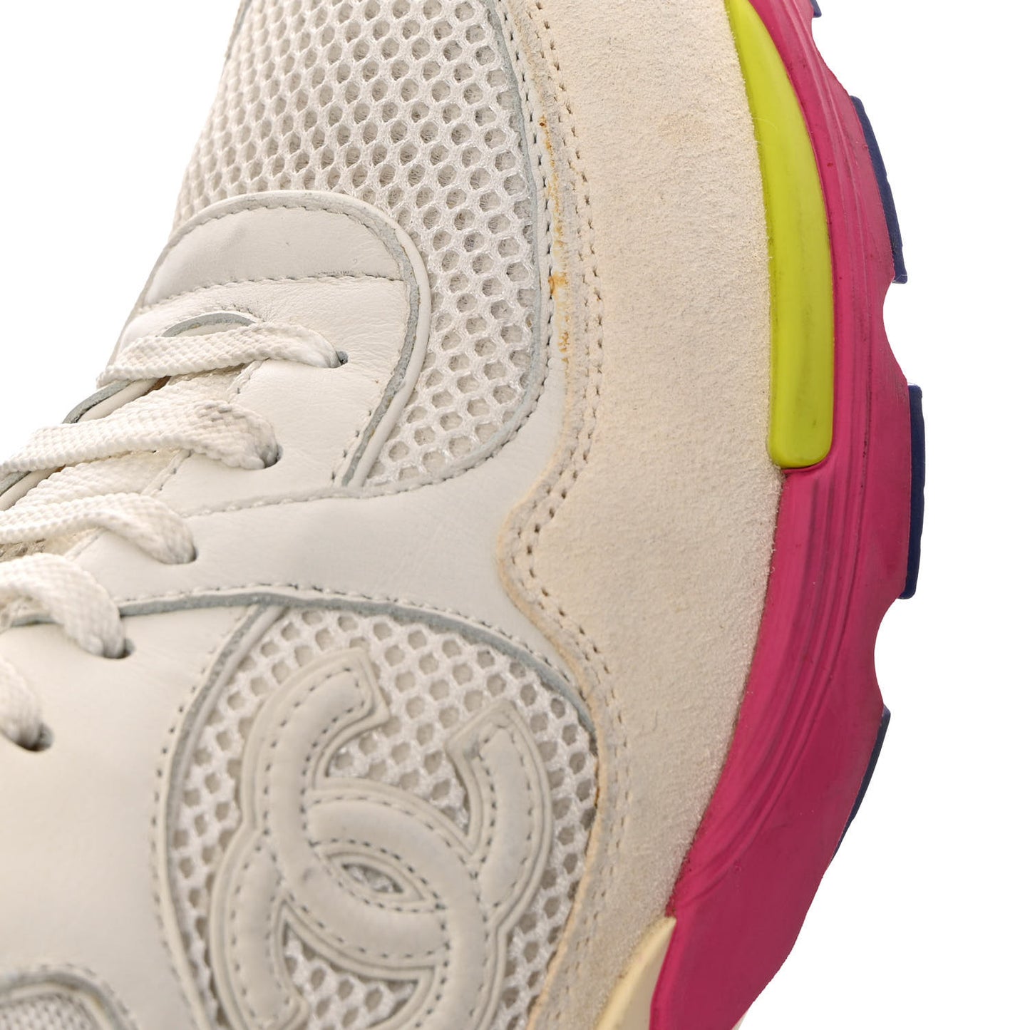 Suede Calfskin CC Sneakers 37 White Pink Green