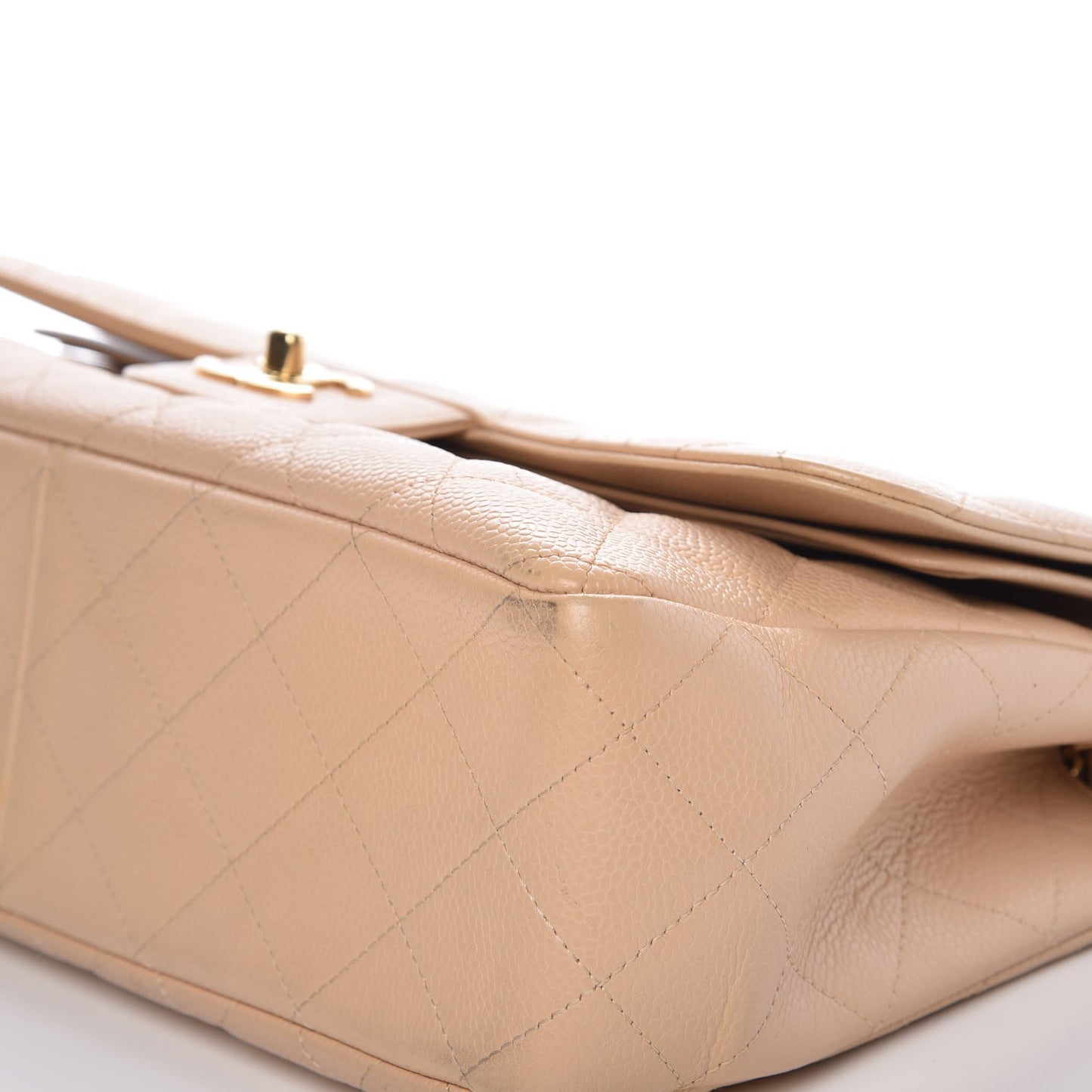Caviar Quilted Jumbo Double Flap Beige Clair