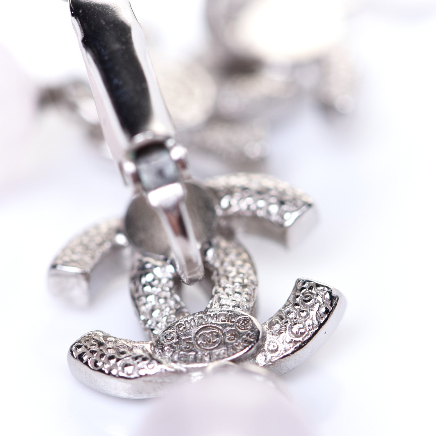 Chanel Resin Crystal CC Drop Earrings Silver 4 of 4