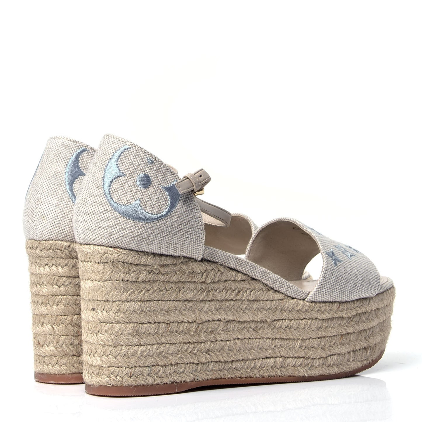 Canvas Monogram Starboard Espadrille Wedge Sandals 37 Blue