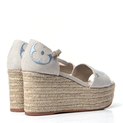 Louis Vuitton Canvas Monogram Starboard Espadrille Wedge Sandals 37 Blue 3 of 6