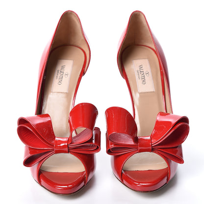 Valentino Garavani Patent Couture Bow Peep Toe d'Orsay 15/110mm Pumps 36.5 Rosso Valentino 2 of 10
