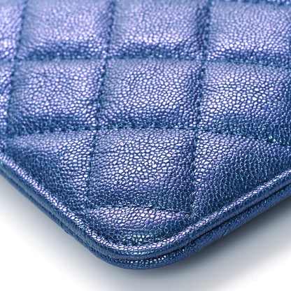 Chanel Iridescent Caviar Quilted Classic Strap Pouch Dark Blue 9 of 11
