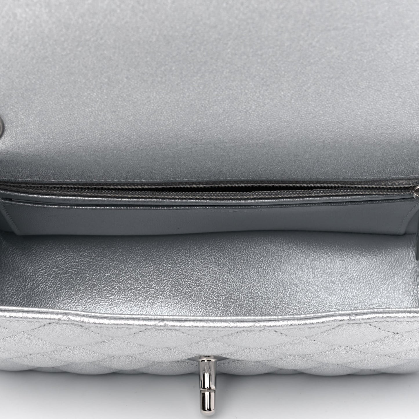 Metallic Lambskin Quilted Mini Rectangular Flap Silver