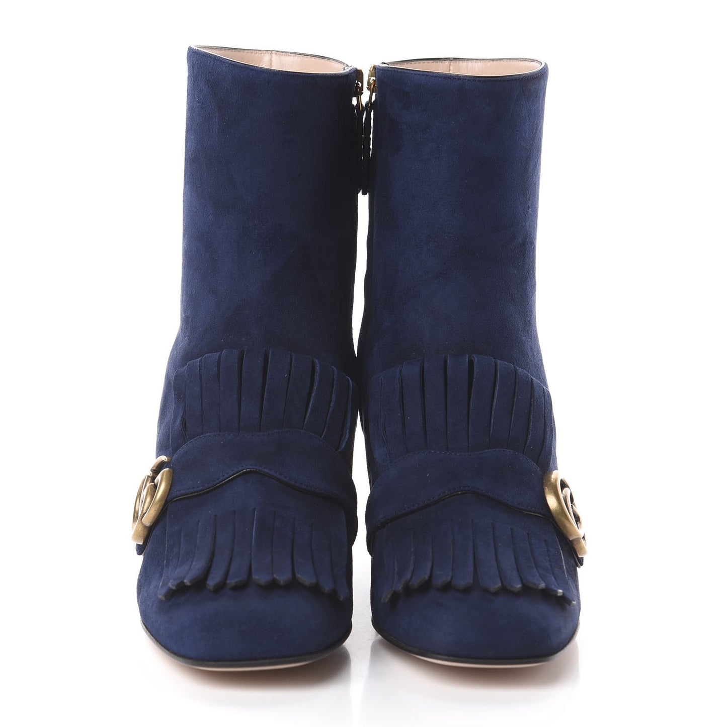 Kid Scamosciato GG Marmont Fringe 75mm Ankle Boots 40.5 Blue Ink