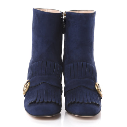 Gucci Kid Scamosciato GG Marmont Fringe 75mm Ankle Boots 40.5 Blue Ink 2 of 7
