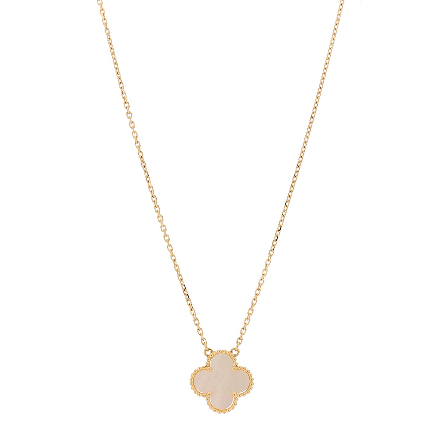 18K Yellow Gold Mother of Pearl Vintage Alhambra Pendant Necklace
