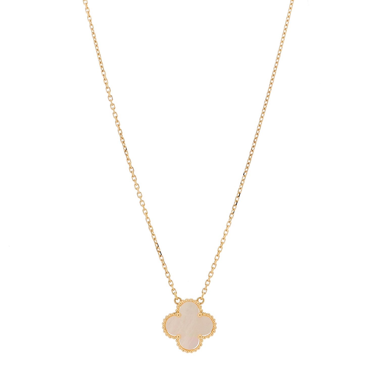 Van Cleef & Arpels 18K Yellow Gold Mother of Pearl Vintage Alhambra Pendant Necklace 1 of 4