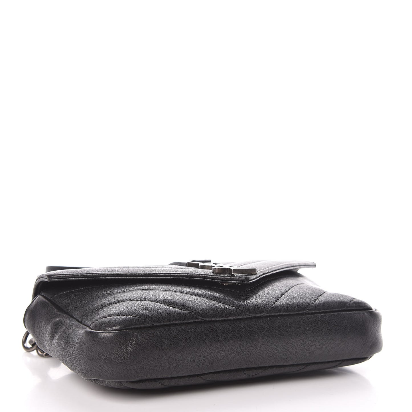 Sheepskin Matelasse Chevron Monogram College Chain Wallet Black