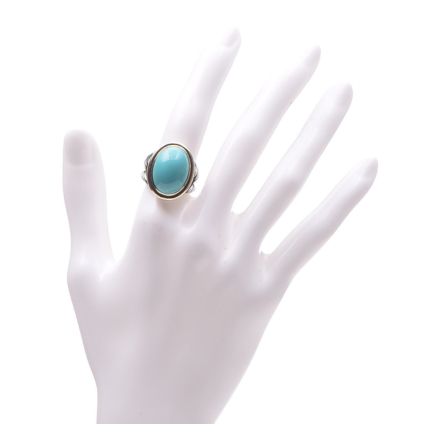 Sterling Silver 18K Yellow Gold Turquoise 13mm Signature Oval Ring 52 6