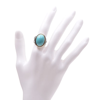 David Yurman Sterling Silver 18K Yellow Gold Turquoise 13mm Signature Oval Ring 52 6 2 of 10