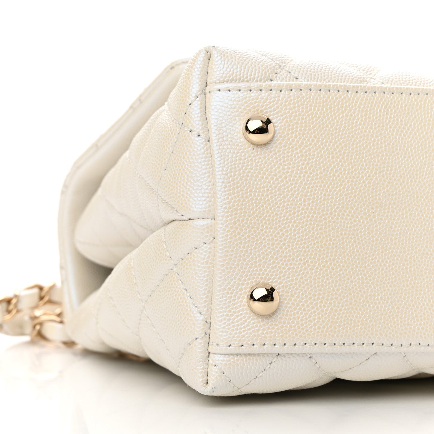 Iridescent Caviar Quilted Small Coco Handle Flap White