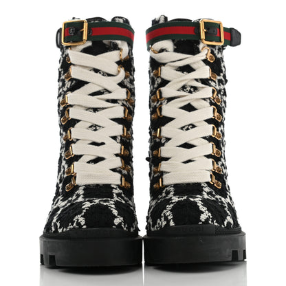 Gucci Tweed GG Monogram Lace Up Combat Ankle Boots 39.5 Black 2 of 10