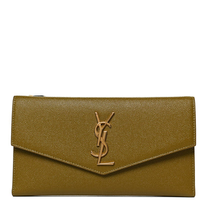 Saint Laurent Grain De Poudre Monogram Uptown Wallet Olive 1 of 11