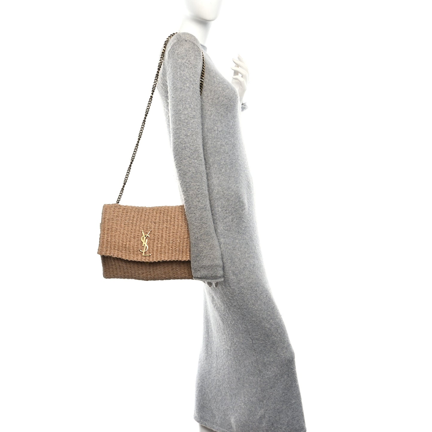 Raffia Medium Monogram Kate Satchel Natural