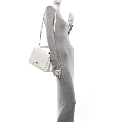 Chanel Grained Calfskin Stitched Medium Chevron Chic Top Handle Flap White 2 of 10