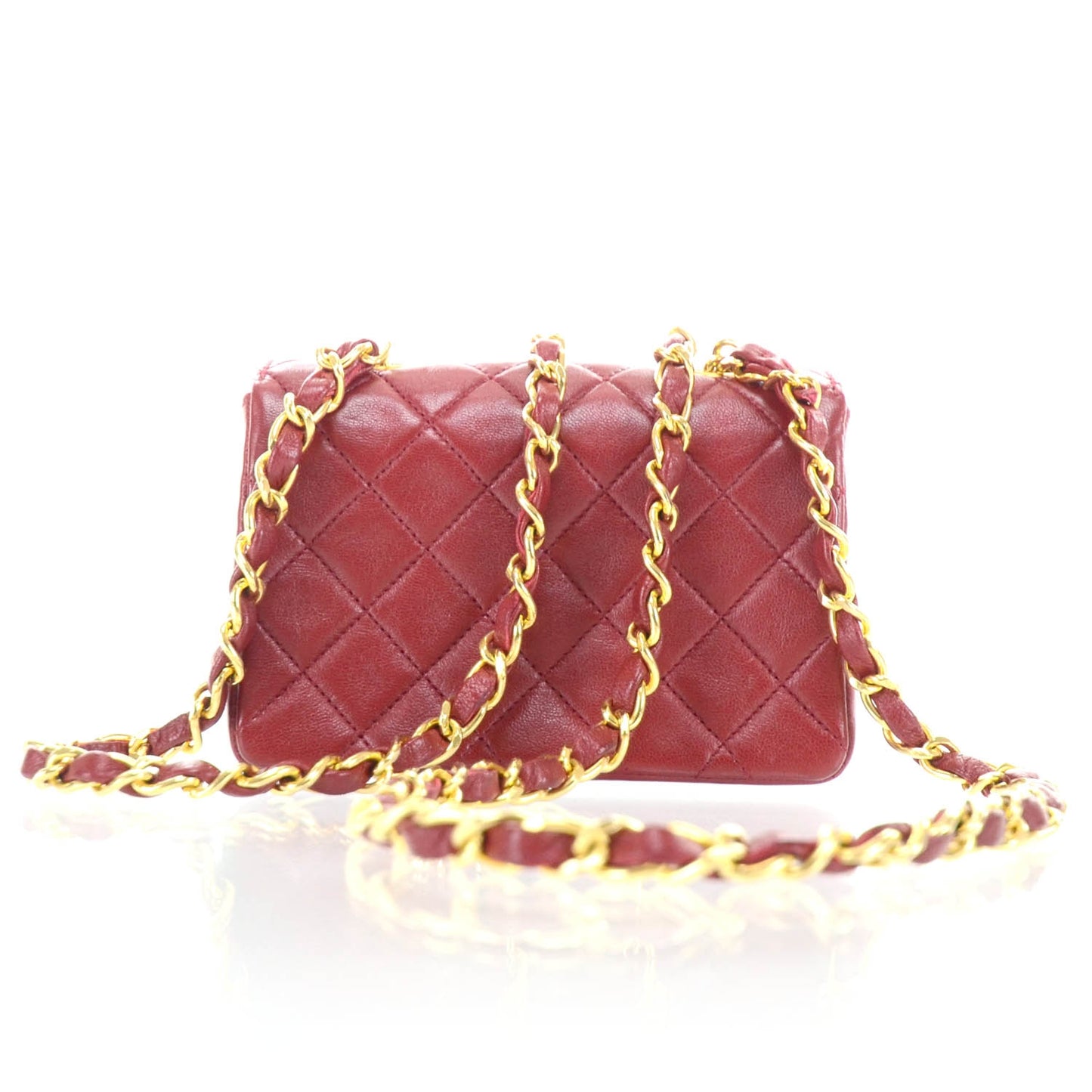 Lambskin Quilted Micro Mini Flap Red GHW