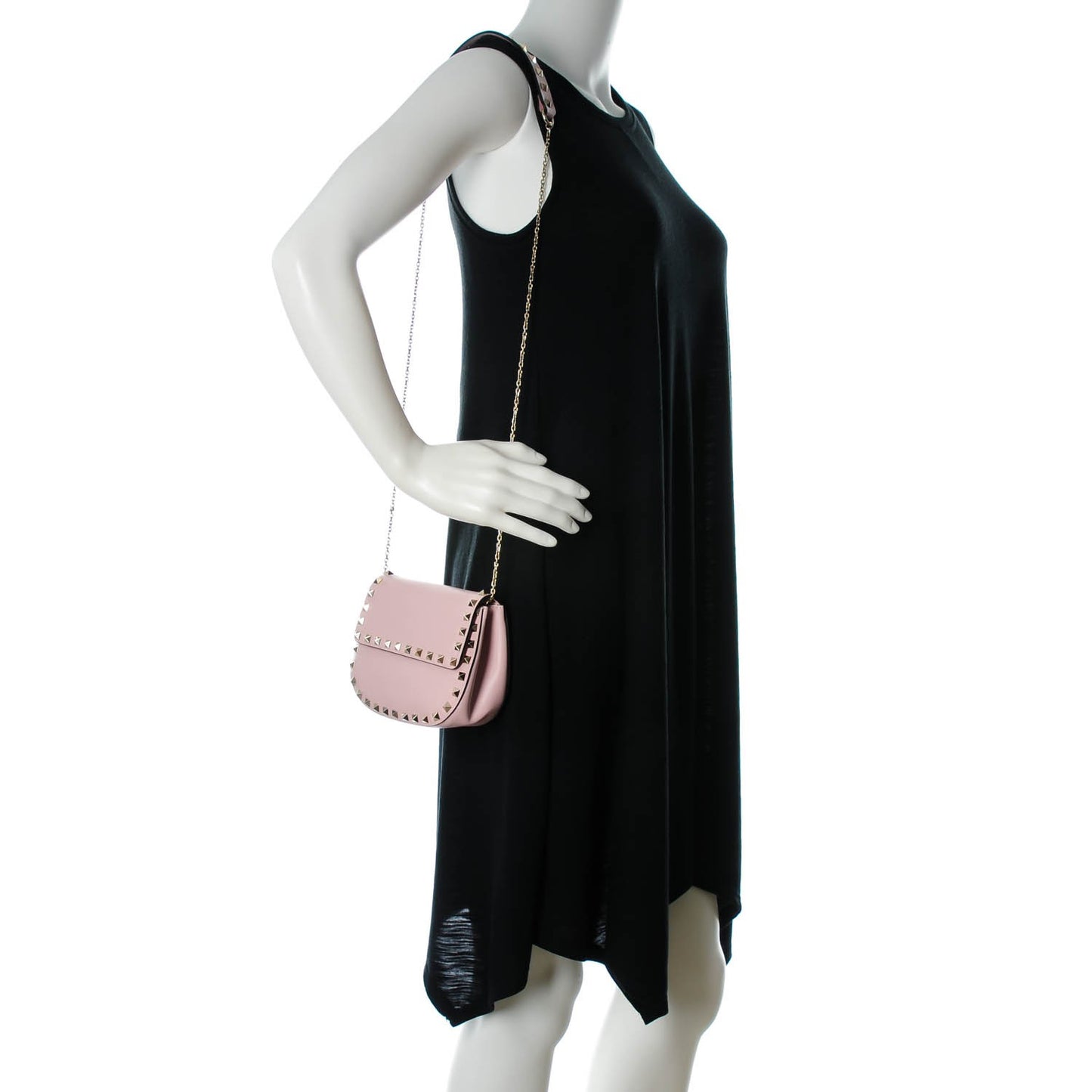 Calfskin Rockstud Crossbody Saddle Bag Water Rose