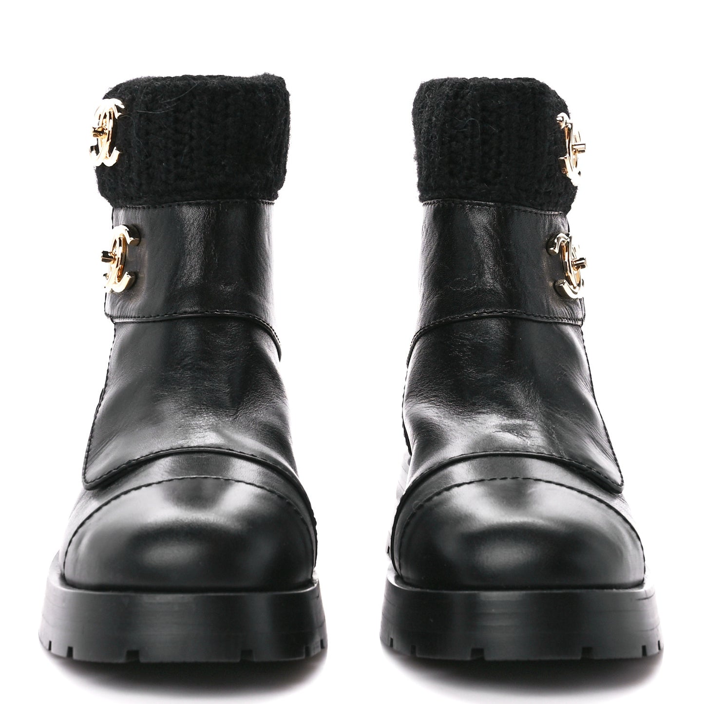 Calfskin Knit CC Short Boots 37 Black