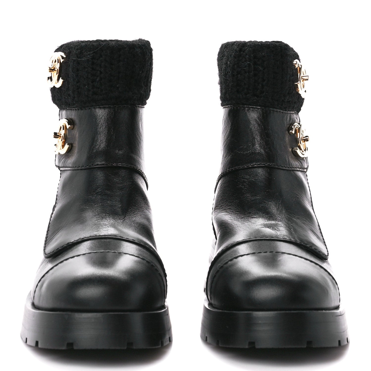 Chanel Calfskin Knit CC Short Boots 37 Black 2 of 11
