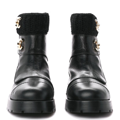 Chanel Calfskin Knit CC Short Boots 37 Black 2 of 11
