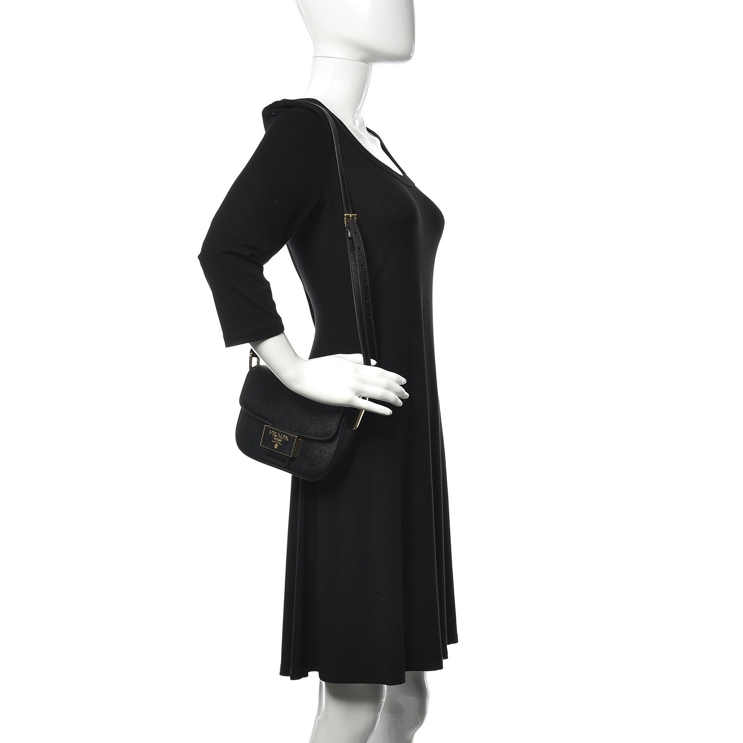 Prada Saffiano Lux Embleme Flap Shoulder Bag Black 2 of 8