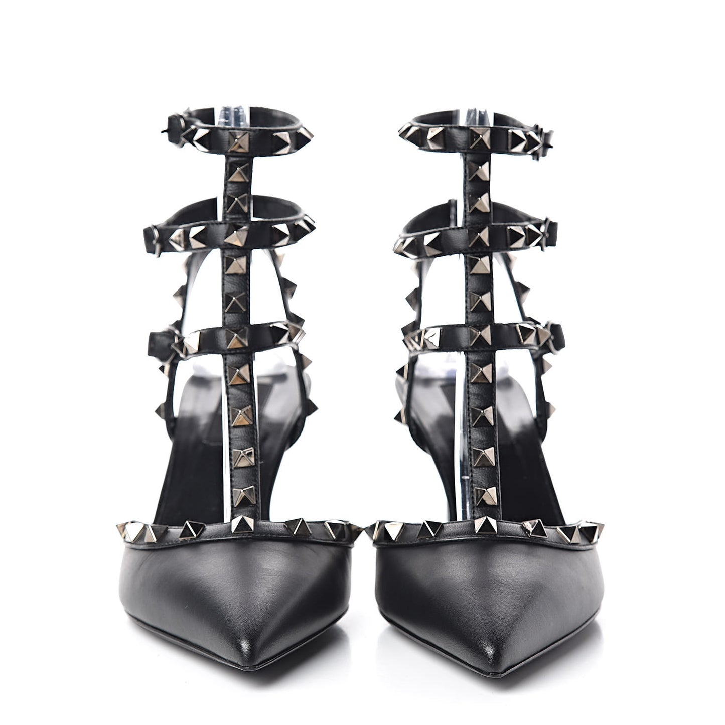 Nappa Rockstud Ankle Strap Low Heel Pumps 38.5 Black