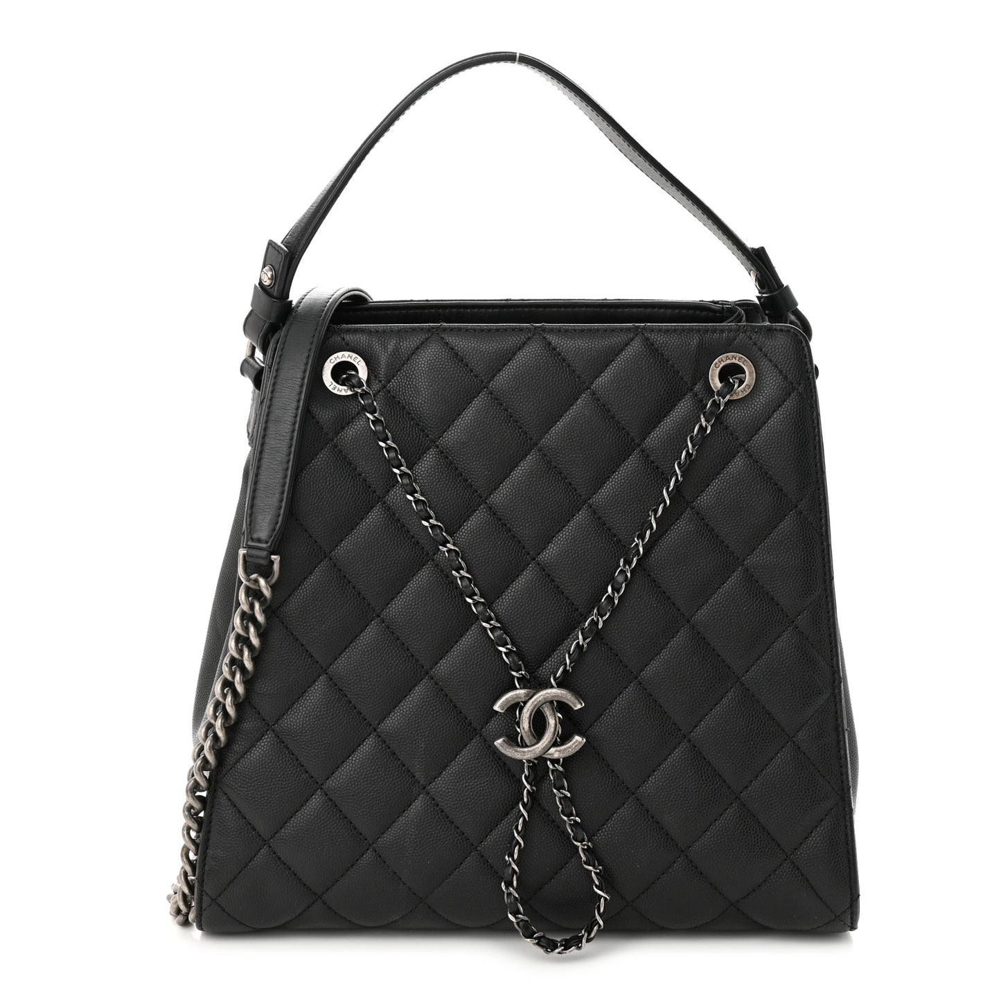 Caviar Quilted Medium CC Bucket Bag Black