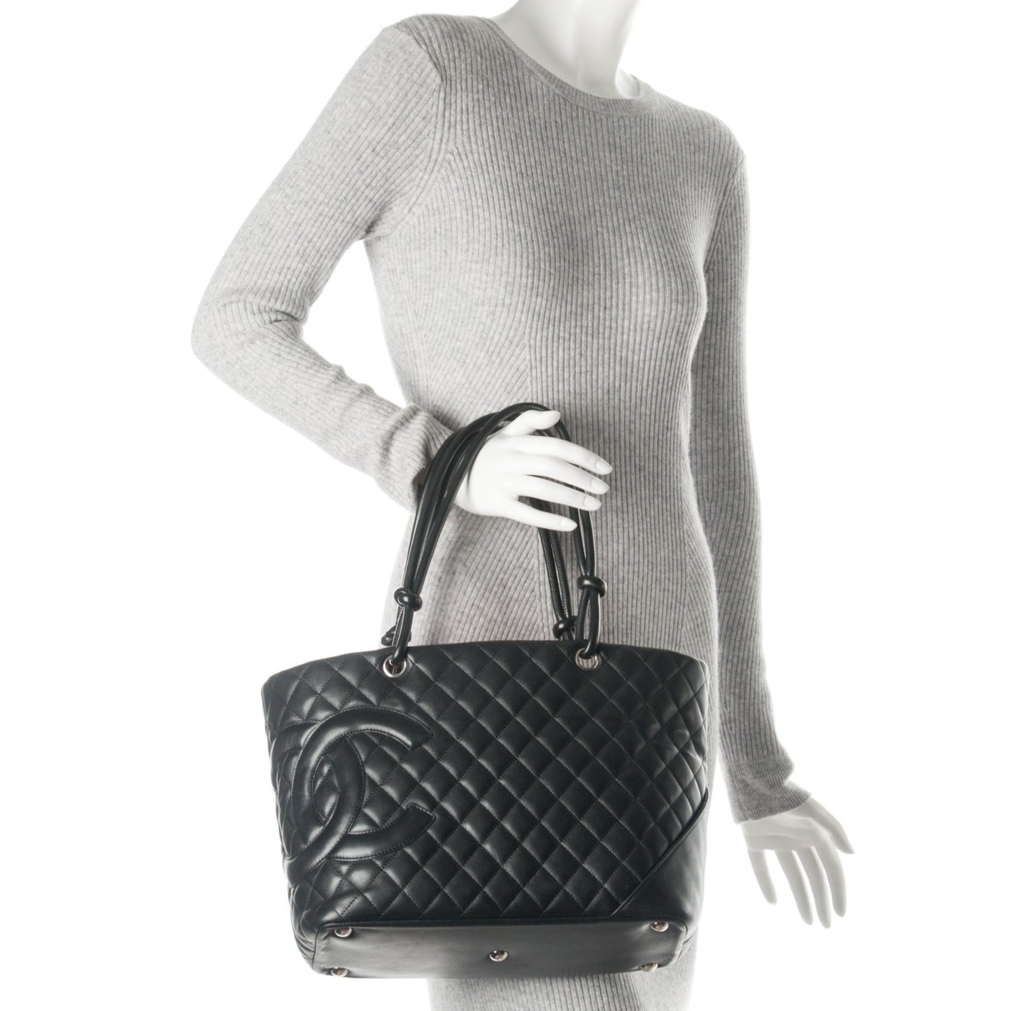 Calfskin Quilted Large Cambon Tote Black