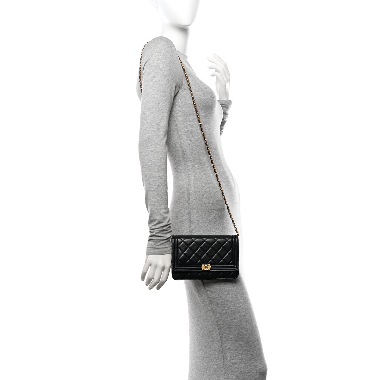 Lambskin Quilted Boy Wallet On Chain WOC Black