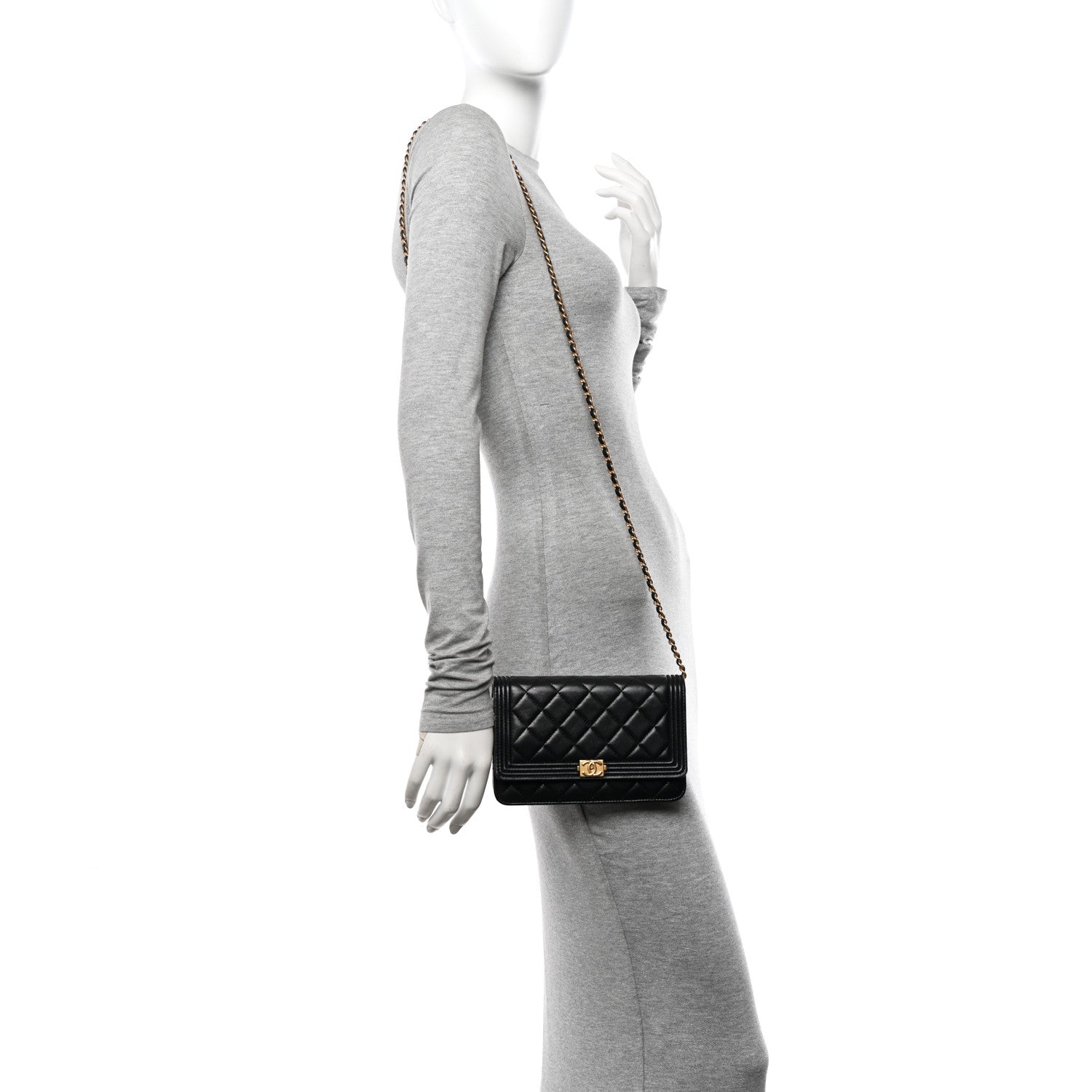Chanel Lambskin Quilted Boy Wallet On Chain WOC Black 2 of 13
