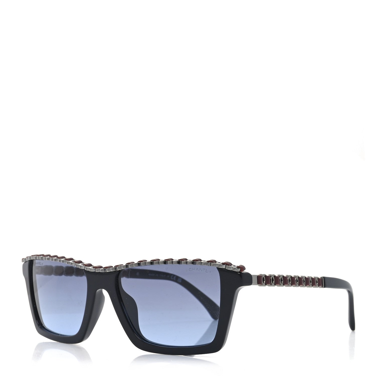 Chanel Acetate Metal Calfskin CC Square Sunglasses 5548-Q-A Black Burgundy 1 of 7