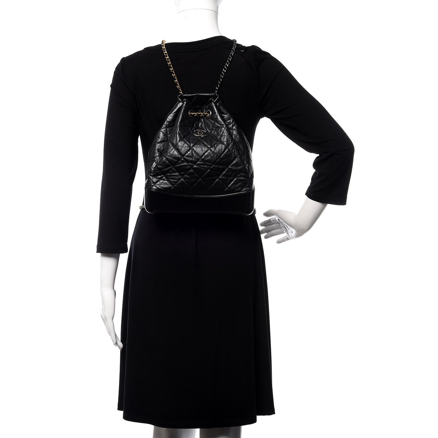 Aged Calfskin Quilted Gabrielle Backpack Black