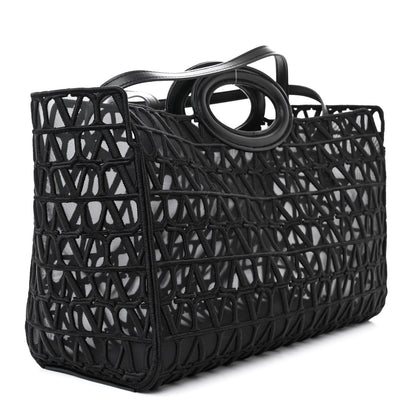 Valentino Garavani Toile Mesh Iconographe Goatskin Le Troisieme Shopping Bag Black 4 of 11