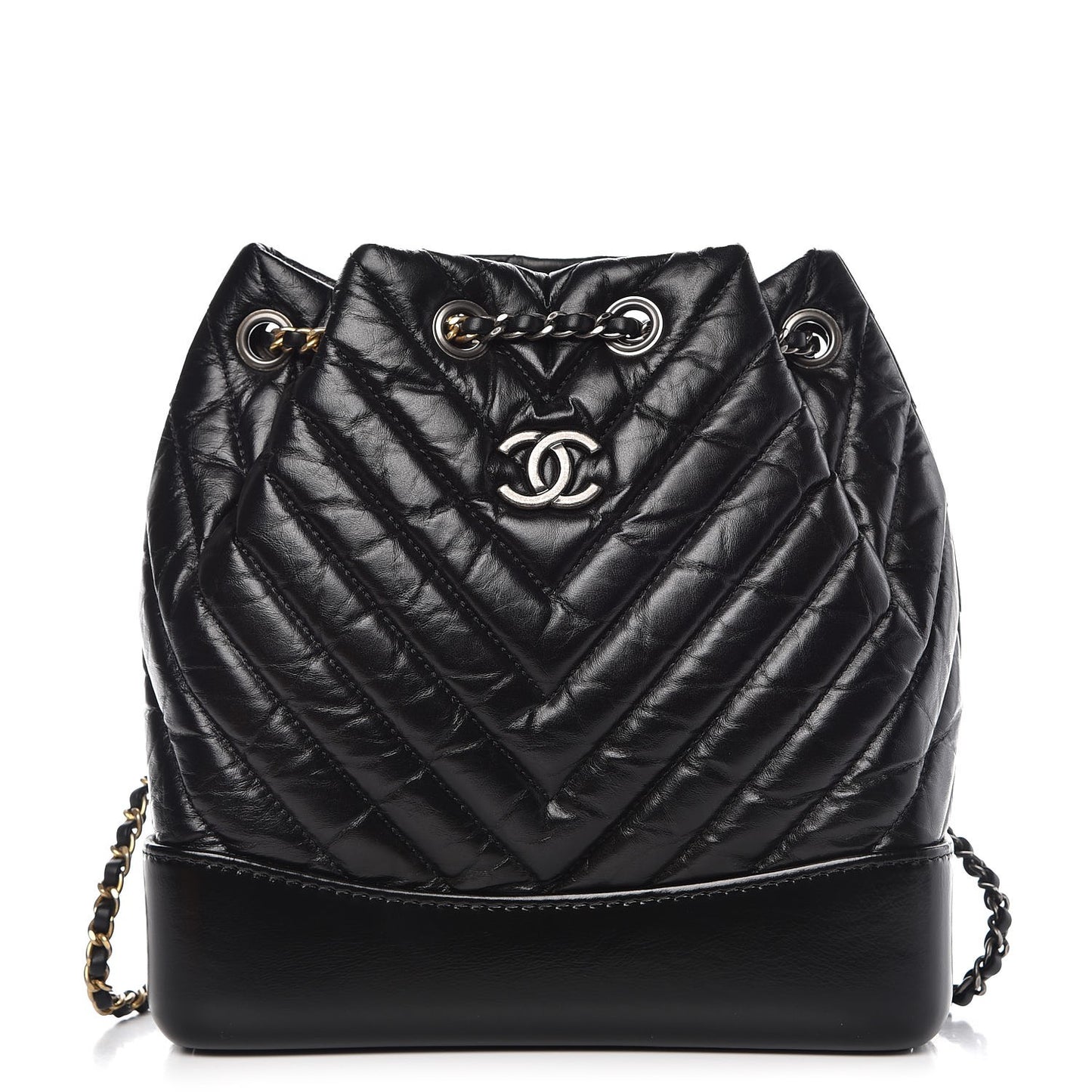 Aged Calfskin Chevron Quilted Small Gabrielle Backpack Black
