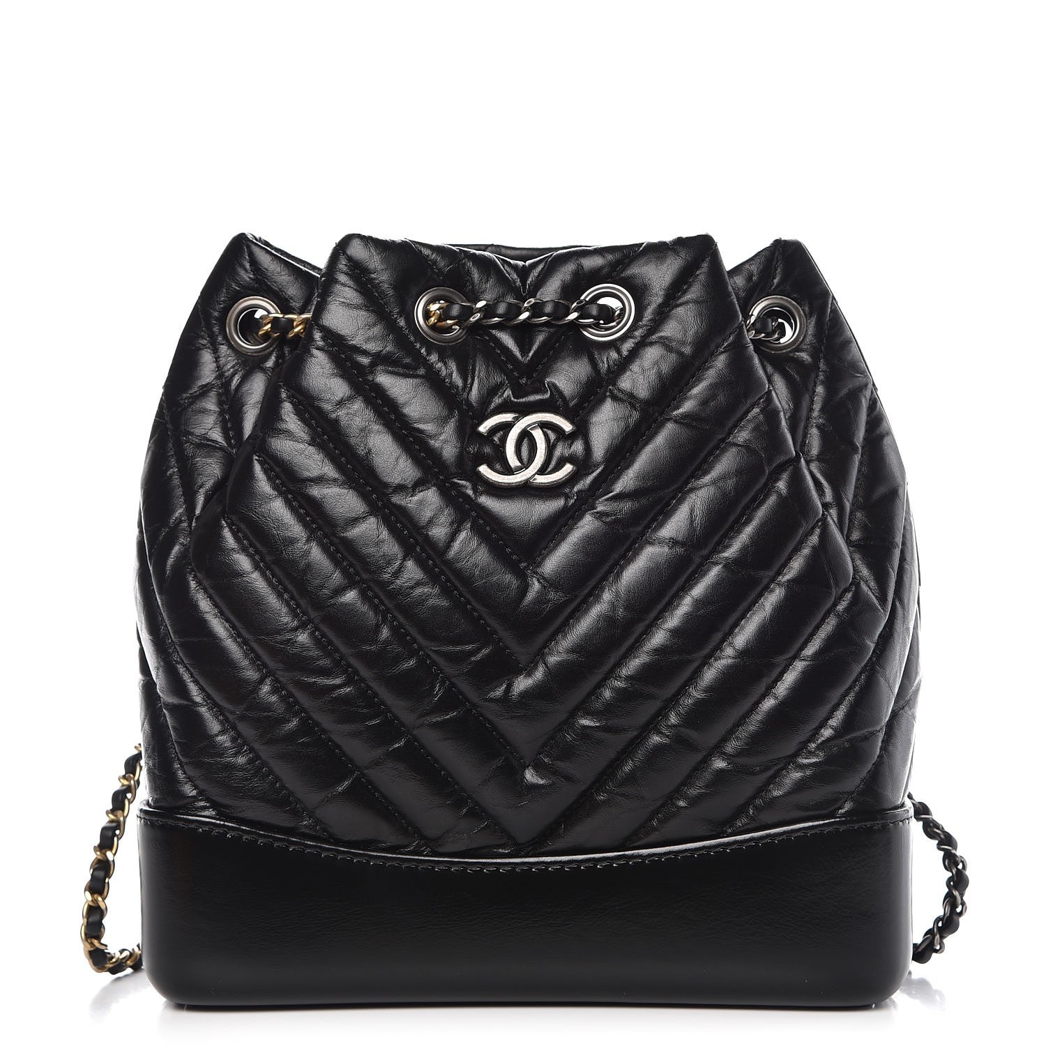 Chanel Aged Calfskin Chevron Quilted Small Gabrielle Backpack Black 1 of 7